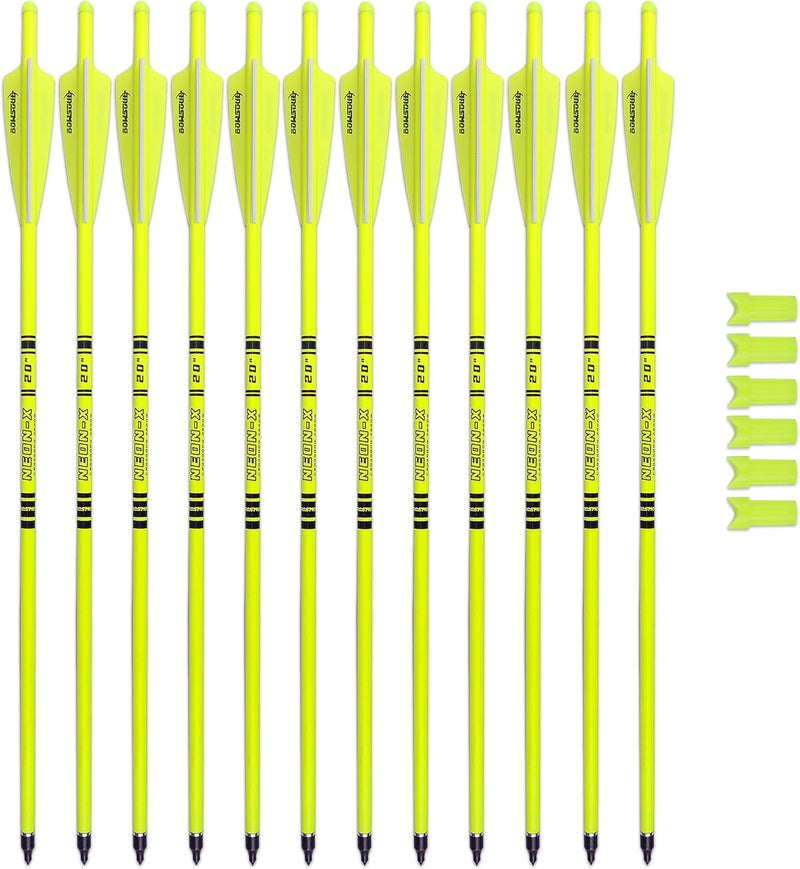 BOWSOUL Crossbow Bolts 20inch Fluorescence Color Carbon Crossbow Hunting Arrows with 4" Vanes and Replaced Arrowhead(12 Pack) - Image 1